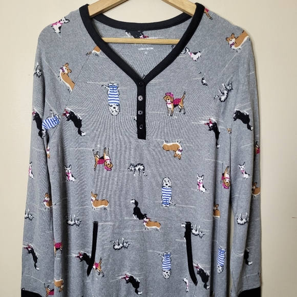 Cuddl Duds Dog Print Sleep Shirt Loungewear Pocket Henley Size M Comfort Code - Picture 4 of 10